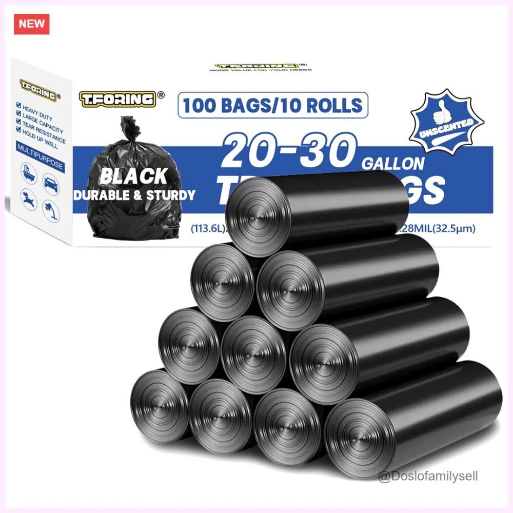 Heavy Duty Trash Bags 100 Count 20-30 Gallon Large Garbage Liners